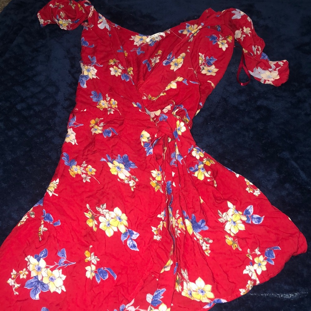 red floral dress